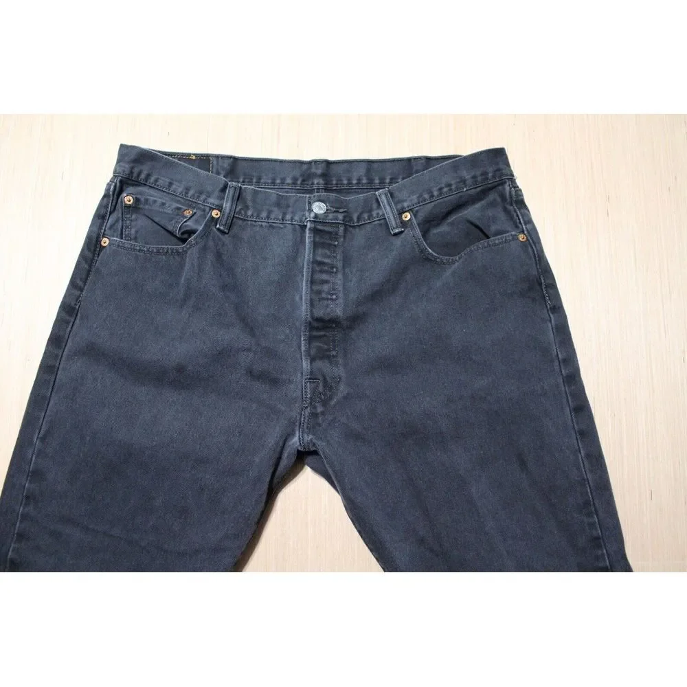 Levi's Jeans Mens 40x30‎ Black Denim 501 Orginal Fit Stretch American Cowboy